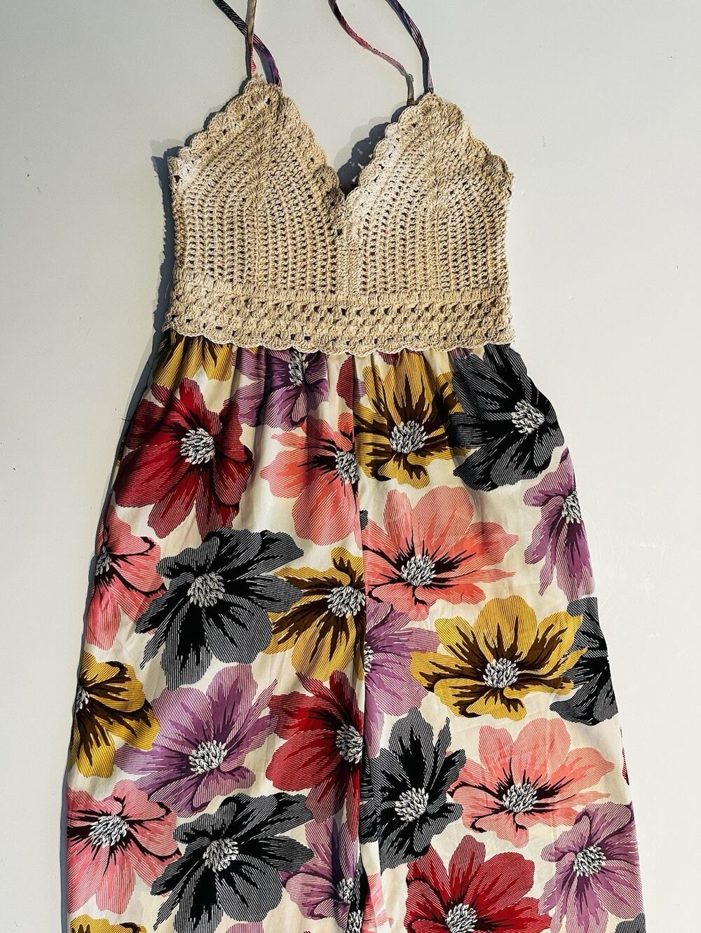 B.O.G Collective Bustier Jumpsuit Pockets Womens SM Floral crochet knit bodice